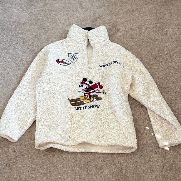 Disney Tops - Disney Cream Sherpa Half-Zip Pullover with Mickey Ski Graphic